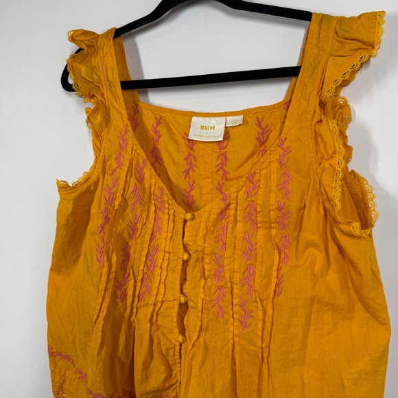 Maeve Anthropologie Mustard Yellow Embroidered Boho Tank Top Size L - Picture 9 of 13